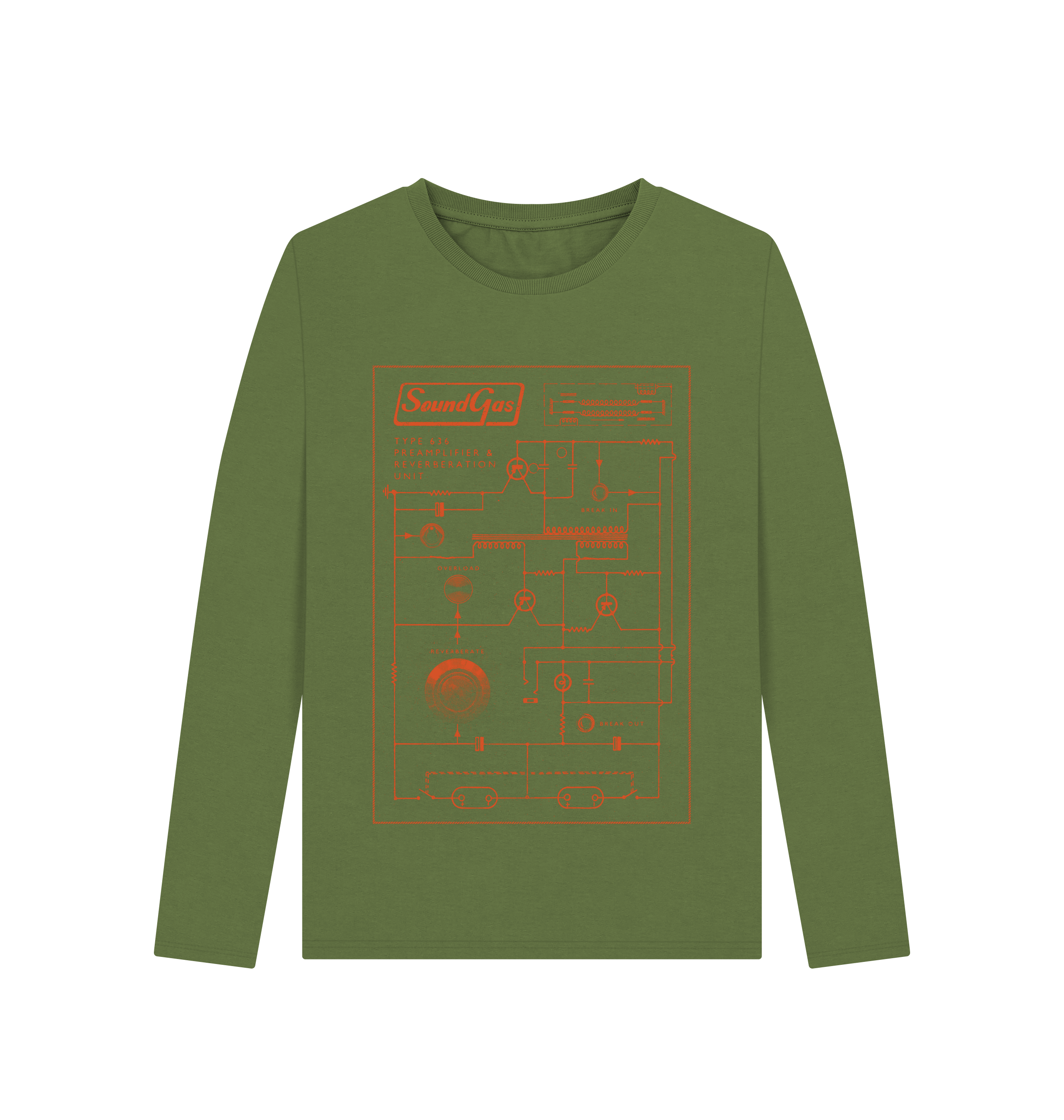 Khaki Printed Long Sleeve T Shirt Front