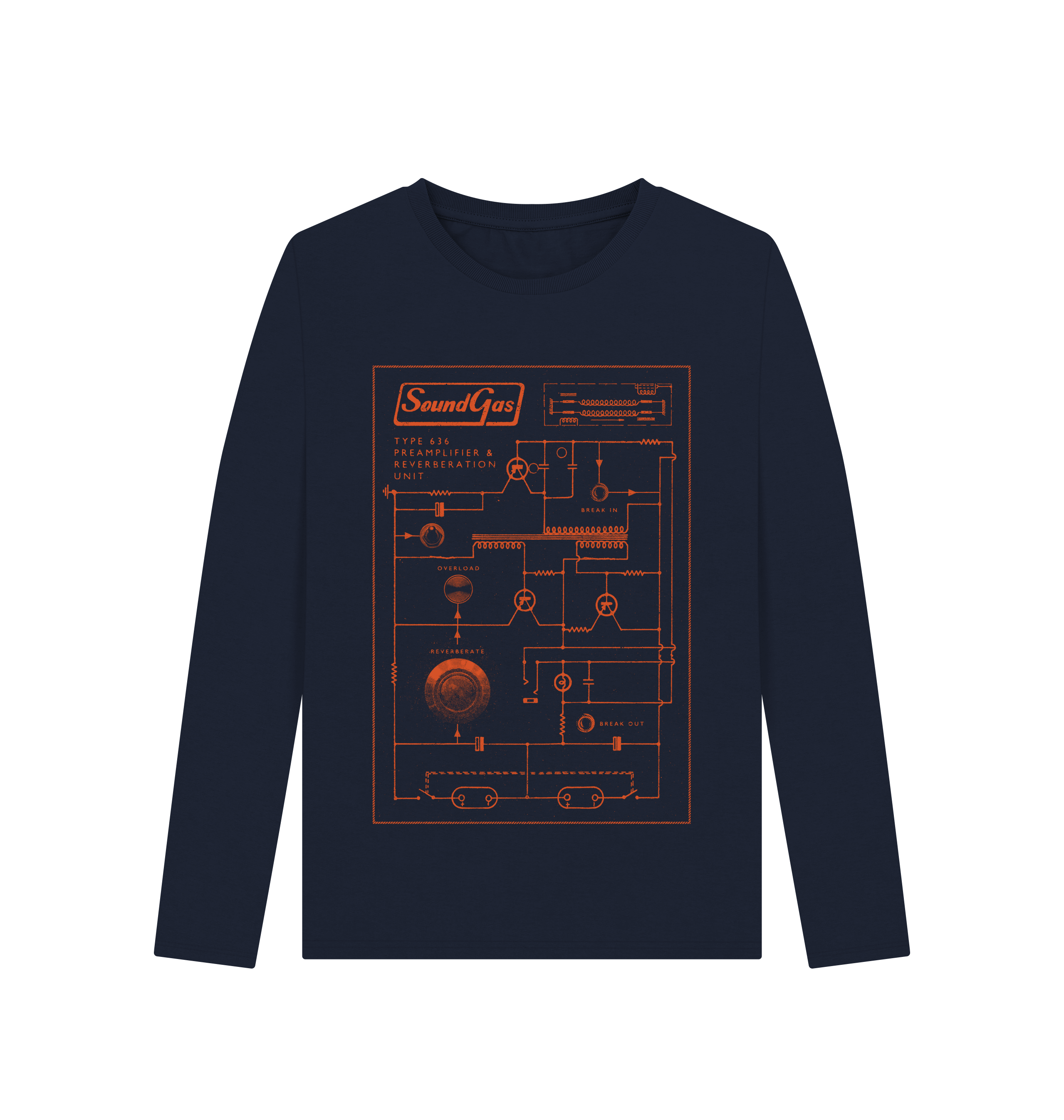 Navy Blue Printed Long Sleeve T Shirt Front