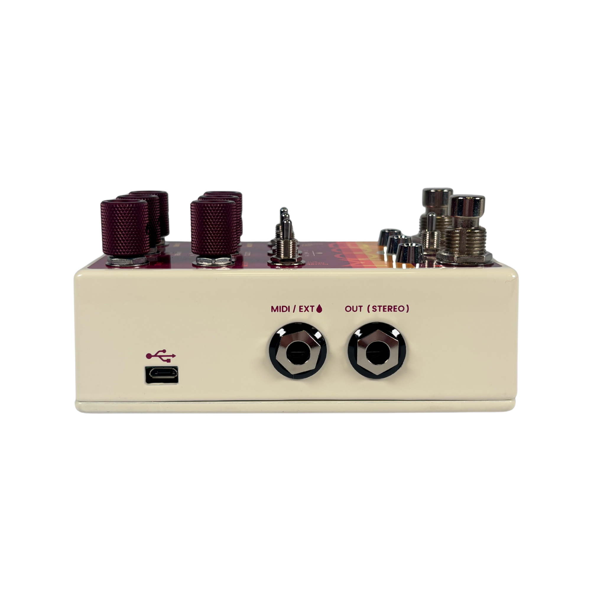 Audio interface with knobs and connectors on a white background