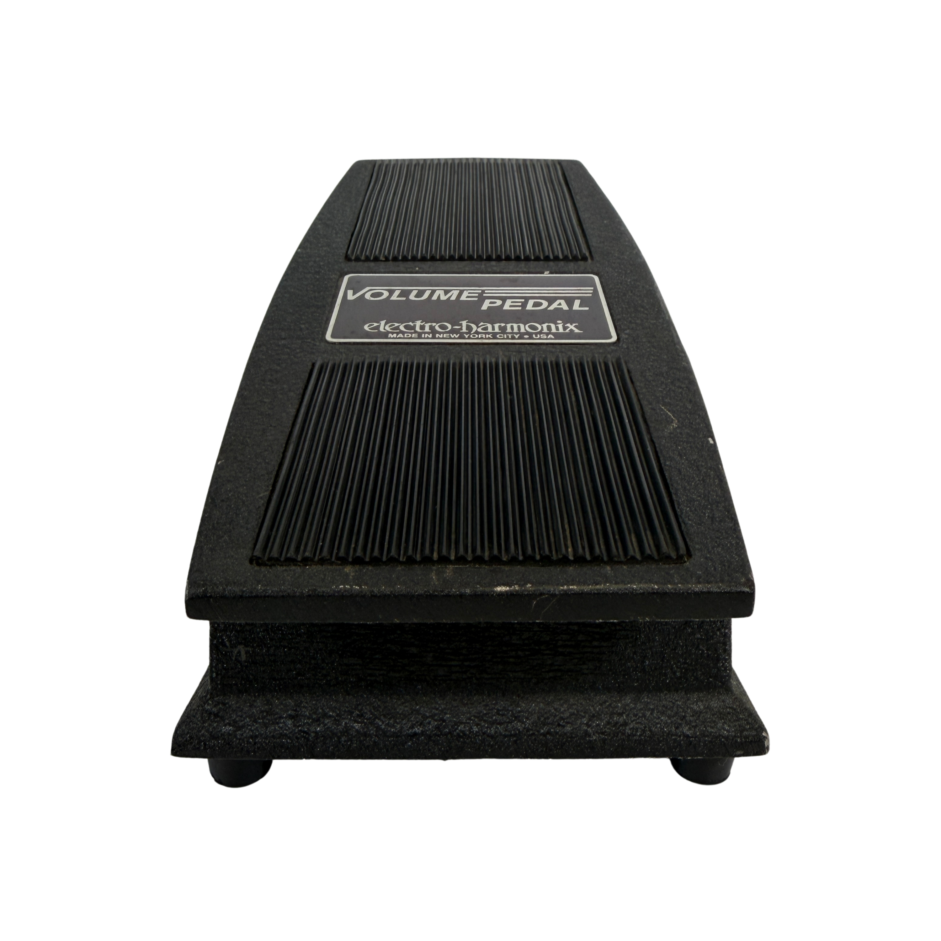 A black Electro-Harmonix Volume Pedal with a textured ribbed top and a silver brand label, shown on a plain white background.