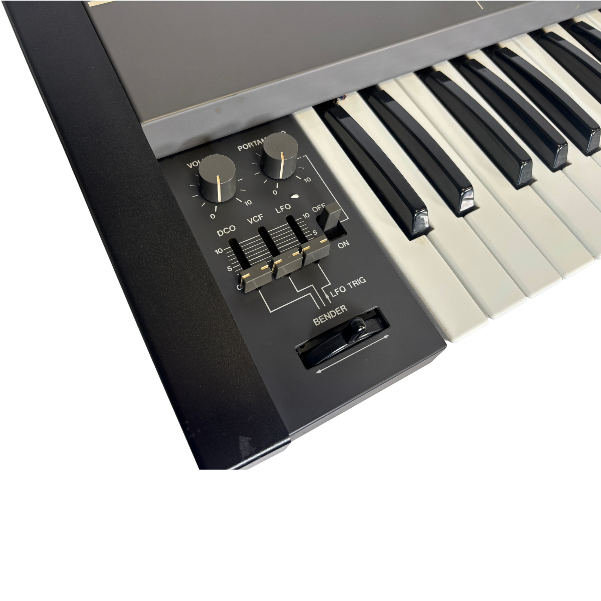 Close-up of a keyboard with control panel on a white background