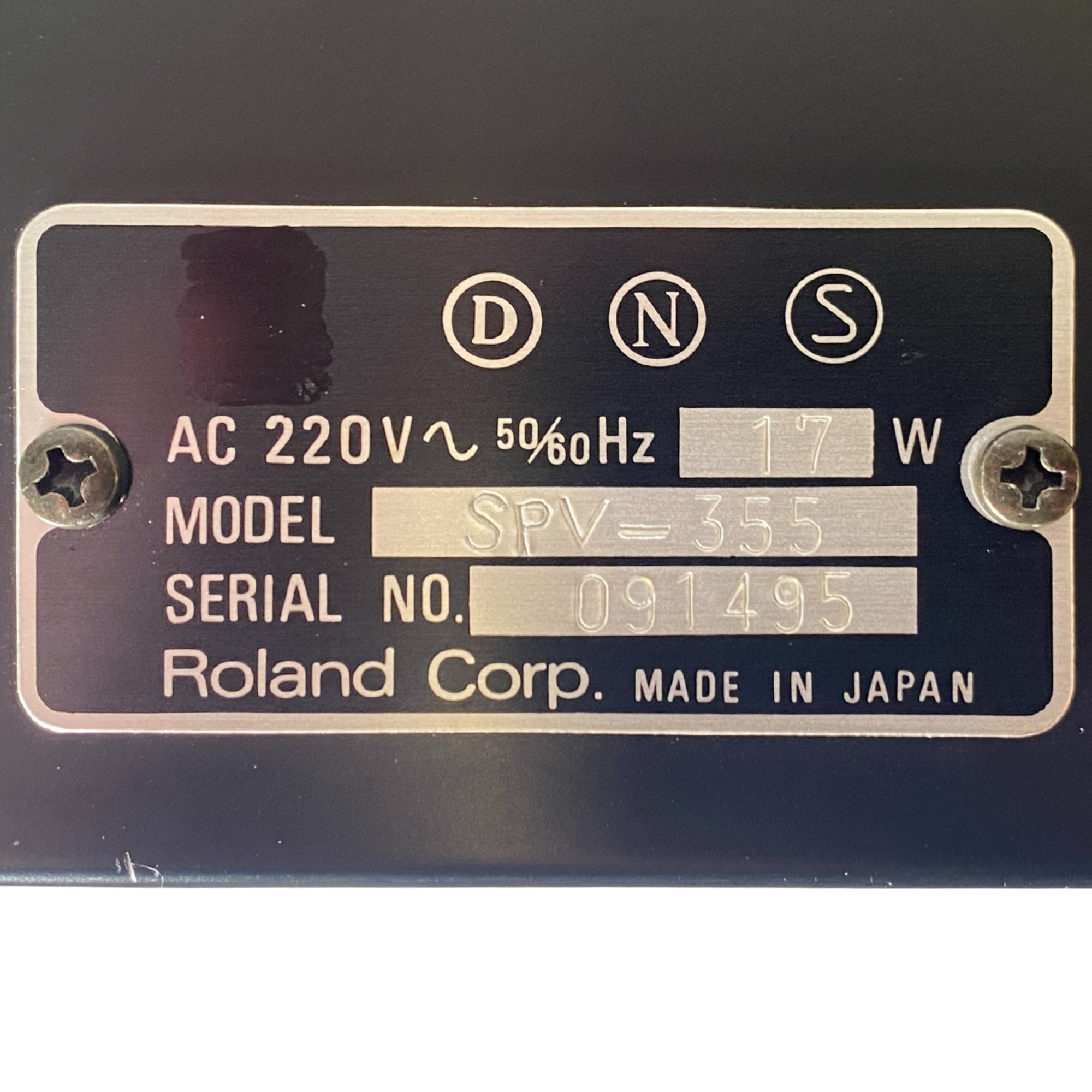 Roland SPV-355 Serial Plate (091495)