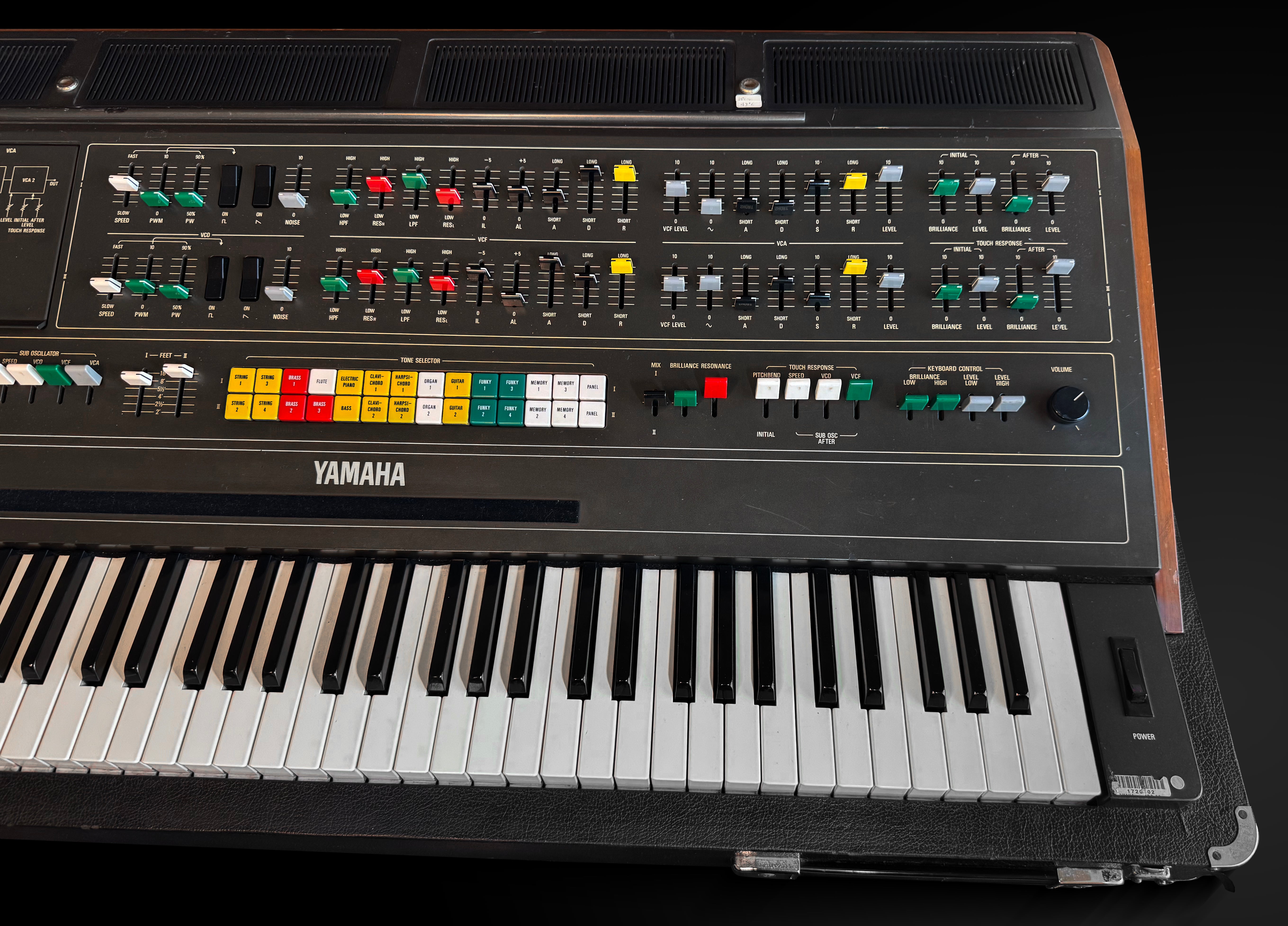 Yamaha keyboard with control panel on a black background