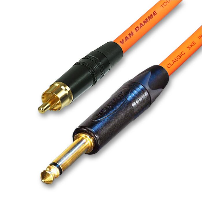 Single Gold Plated RCA to Mono Jack Lead. Flexible Van Damme Cable