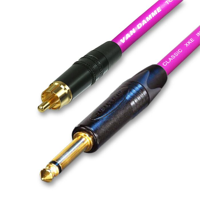 Single Gold Plated RCA to Mono Jack Lead. Flexible Van Damme Cable