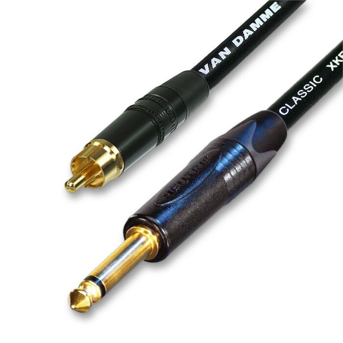 Single Gold Plated RCA to Mono Jack Lead. Flexible Van Damme Cable