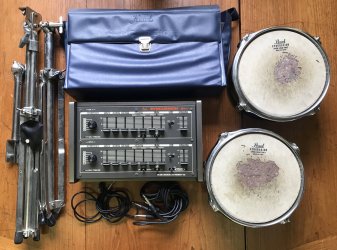 Pearl Syncussion SY-1 (Dual Output & CV Input Mods), Drum Pads, Stands, Case, Cables