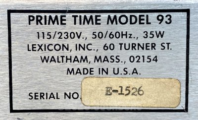 Lexicon Prime Time Model 93 Digital Delay